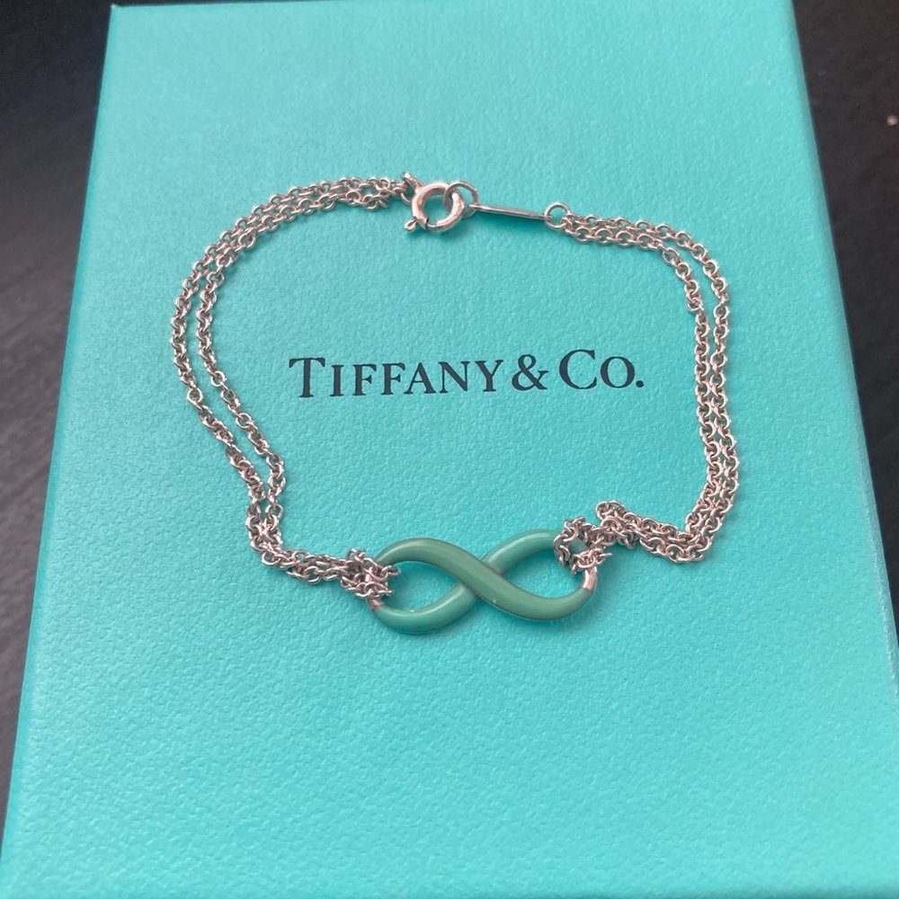 Tiffany & Co. Infinity Silver Bracelet with Blue Enamel